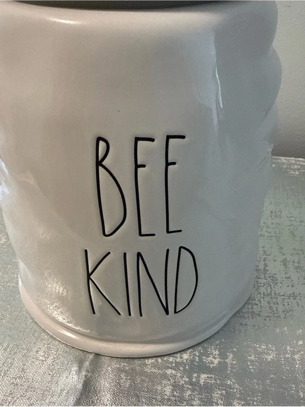 White 'Bee Kind' Ceramic Honey Jar with Bee Accent 10”